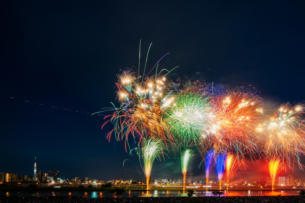 スカイツリーと足立の花火